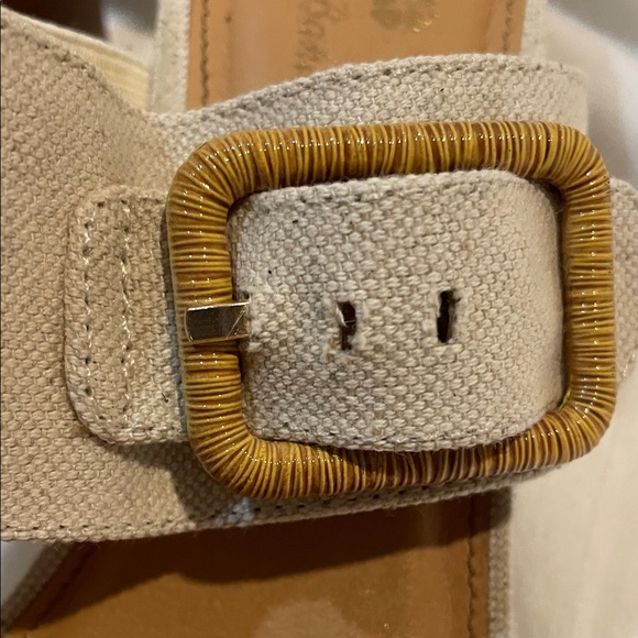 Tommy Bahama Trista Linen Block Heel Sandals 8.5 Nautical Coastal Buckle summer - Picture 4 of 9